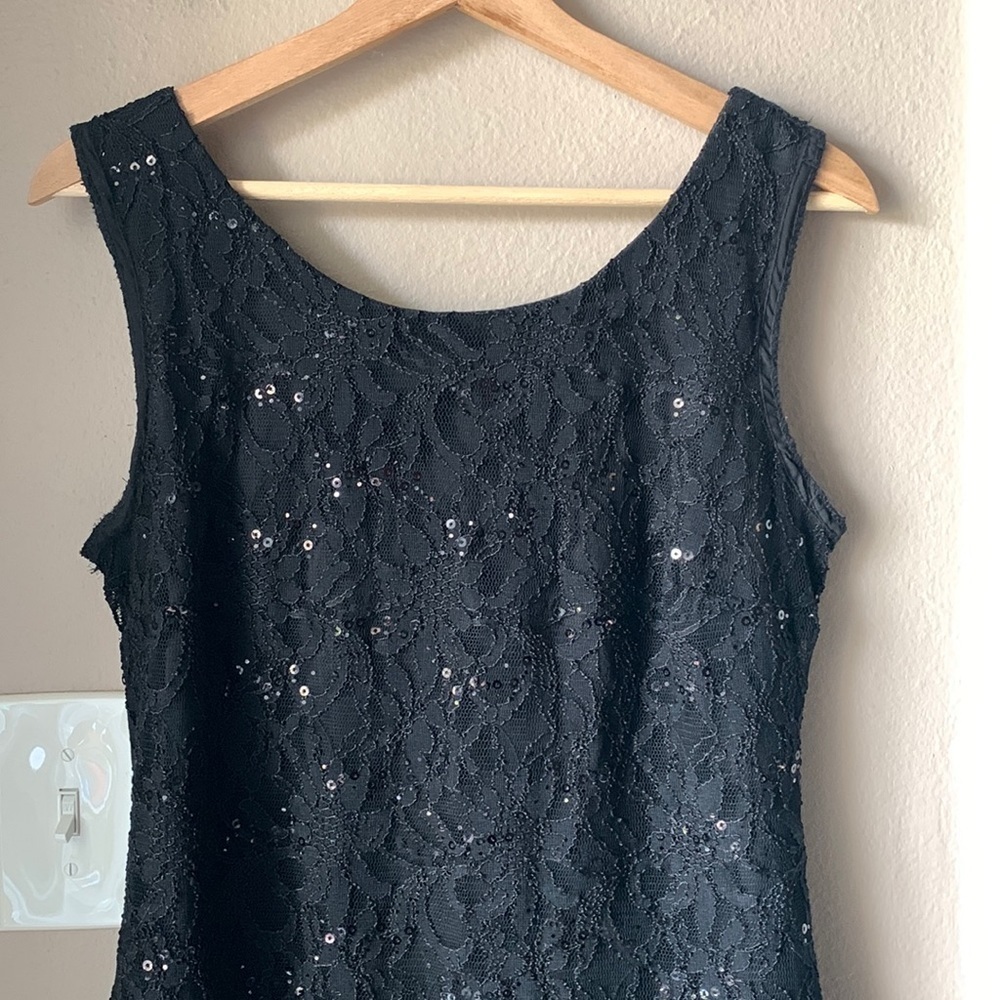 SCARLETT NITE Black Sequin Lace Sleeveless Open Back Mini Dress